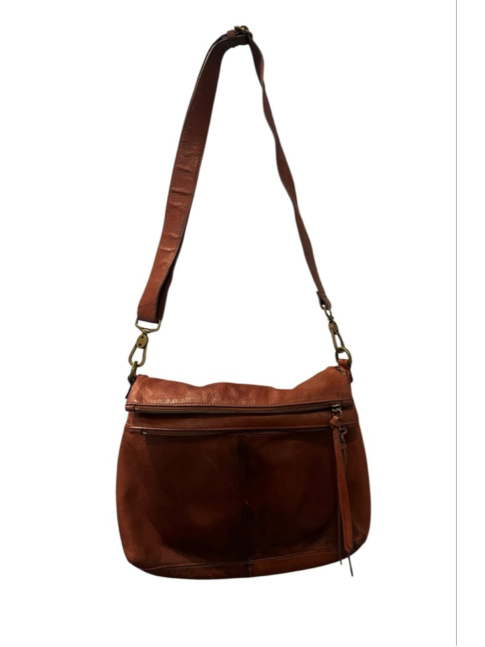 Margot New York Brown Pebbled Convertible Leather Slouchy Hobo Crossbody Bag EUC